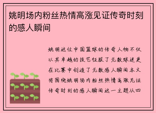 姚明场内粉丝热情高涨见证传奇时刻的感人瞬间